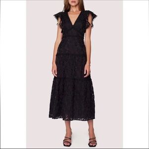 Lost + Wander Madonna Blossom Flutter Sleeve Organza Midi Dress XS Black